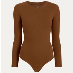 NUUDS Chocolate Long Sleeve Ribbed Crewneck Bodysuit  L